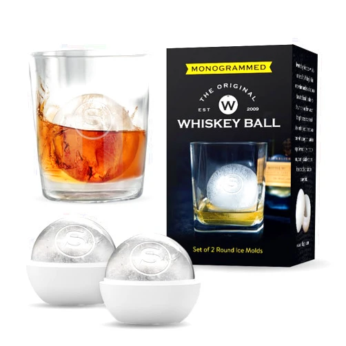 The Original Whiskey Ball Pack of 2 Monogram Whiskey Ice Ball Maker Mold - Premium Silicone Sphere Mold A to Z letter Engraved - Ideal for Crafting Old Fashioned Cocktails – Easy Release & No Leak Design - ‘S’ letter