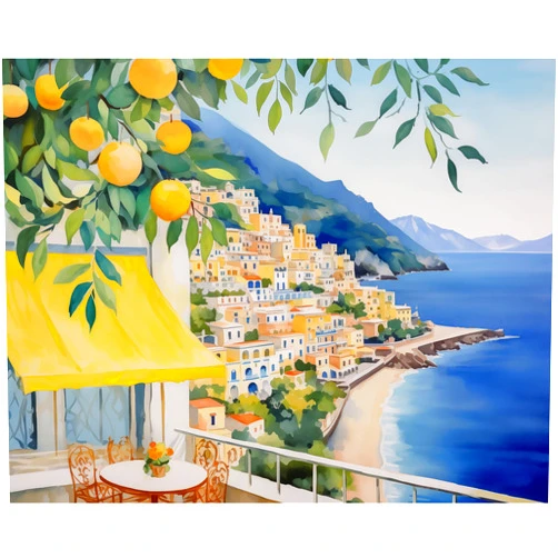 BelulaArt Italy Amalfi Coast Wall Art Décor in Watercolor Print - Unframed, 11x14