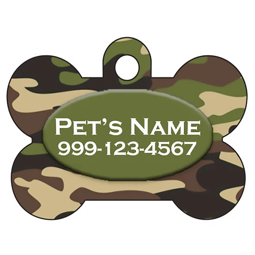 InstaPetTags Camo Dog Tag Pet Id Tag Personalized w/Your Pet's Name & Number (Army Green)