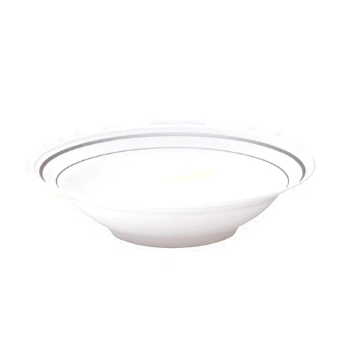 Tableluxe Silver Rim Salad Bowl - Pack of 150 - Heavyduty Plastic - White - 10 fl oz. - Premium