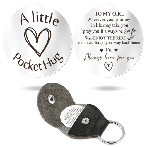 Sureio Pocket Hug Token Long Distance Relationship Keepsake Stainless Steel Double Sided Inspirational Gift with Keychain