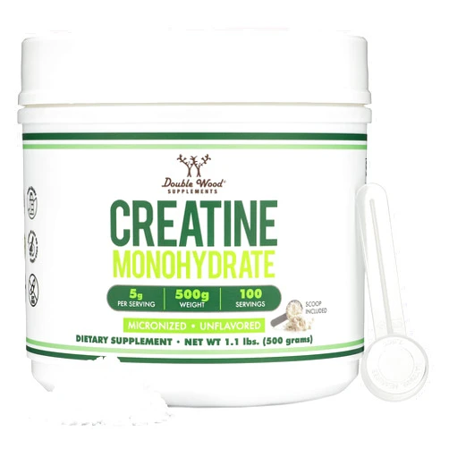 Double Wood Supplements Creatine Monohydrate Powder 1.1lbs (100 Servings of 5 Grams Each - Third Party Tested Micronized Creatine Powder) Unflavored, Keto, Vegan Friendly (with Scoop)(Creatina Monohidratada) by Double Wood