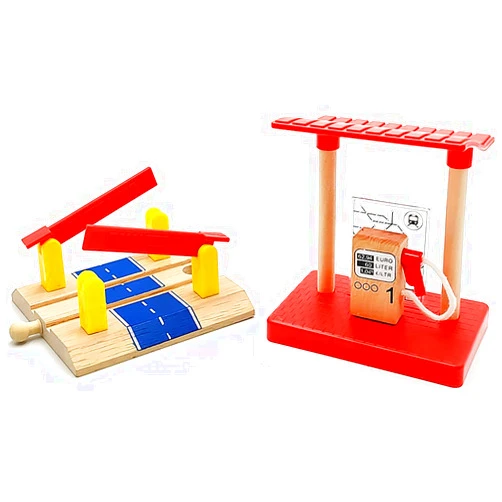 DSHMIXIA Wooden Train Track Accessories Wooden Crane Toy Set with Train Cars for 3 4 5 Year Old Boys Kids Other Major Wooden Rail Brands are Compatible (Street Crossings and Gas Station)