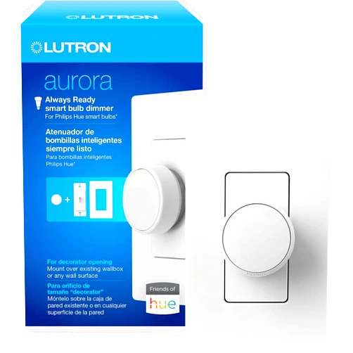 Lutron Aurora Smart Bulb Dimmer Switch for Paddle Switches | for Philips Hue Smart Bulbs | Z3-1BRL-PKGD-WH | White