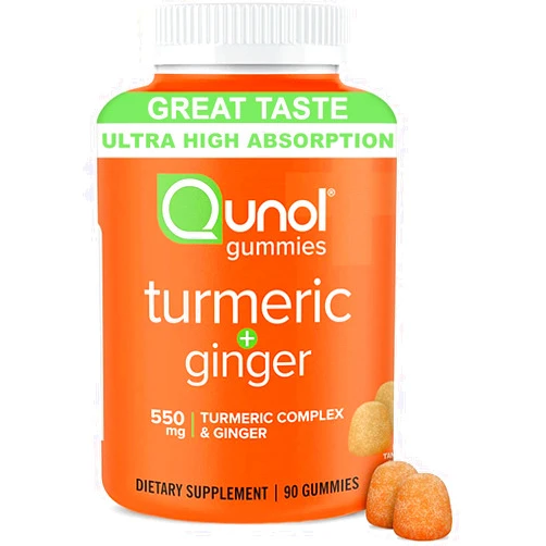 Qunol Turmeric and Ginger Gummies - Joint Support Supplement with Ultra High Absorption, 90 Count Vegan and Gluten Free Gummies
