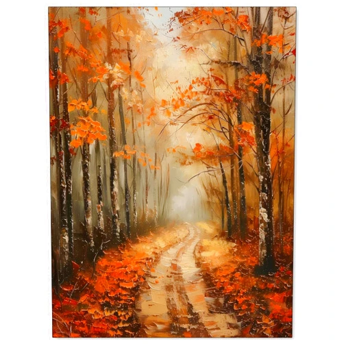 Jefuzh Autumn Nature Scenery Wall Art Fall Forest Tree Landscape Poster Retro Maple Leavers Oil Painting Canvas Prints for Apartment Bedroom Wall Decor 12x16 inch Unframed
