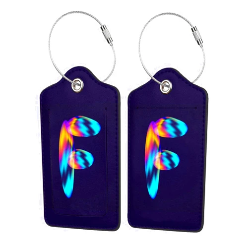 Pazacon Set of 2 Initial Luggage Tags for Suitcase, Cute Letter Design Cruise Ship Bag Tags, Distinctive Baggage Tags with Privacy Cover, Leather ID Label for Women Men Kids Travel, Rainbow Letter F