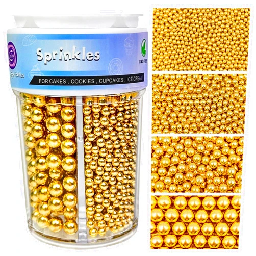 Kercky Gold Sprinkles for Cake Decorating, 4 Sizes Pearl Sprinkles Mix 7.7Oz for Cake Cupcake Ice Cream Donuts Cookie Baking Toppings