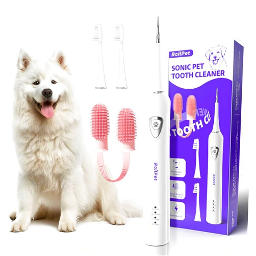 Roilpet Dog Teeth Cleaning Kit, Dog Plaque and Tartar Remover with Dog Finger Toothbrush, Rechargeable Sonic Electric Dog Tooth Scraper & Brushing Kit for Dog, Pet
