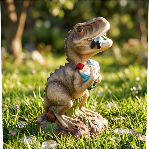 PARTYGEARS Dinosaur Statue with Gnomes, 16“ Large Outdoor Garden Statues Yard Decor, Funny Dinosaur Holding Gnomes Figurines for Patio Lawn, Weatherproof Gnome Decorations for Home, Unique