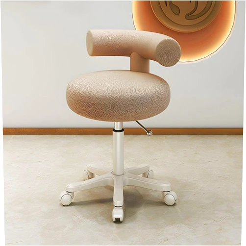 KWOKING Swivel Lab Stool + Adjustable Height & Casters Office Use Stool Beauty Salon Special Rotating Lifting Pulley Hairdressing Chair Barber Shop Nail Art Round Stool Light Brown White Base