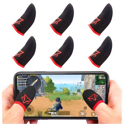 Rinsfox Mobile Game Controller Finger Sleeve Sets [6 PCs],Anti-Sweat Breathable Touchscreen Finger Sleeve for Mobile Phone Games for PUBG/Mobile Legends/Knives Out(Black Red)