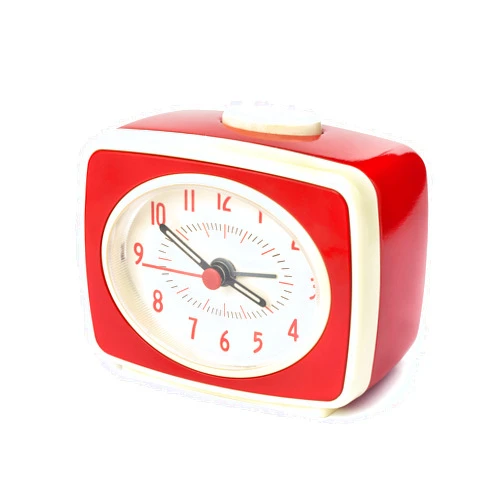 Kikkerland Small Retro Classic Vintage Style Ticking Quartz Movement Analog Alarm Clock, Glow in The Dark Hands, for Bedroom, Office, Home Decor, Battery Operated, in Red