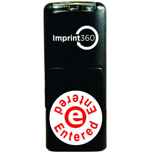 Supply360 AS-IMP2011 Round Stamp Entered Written on top and Bottom with E in The Middle, Red Ink, Durable, Light Weight Self-Inking Stamp, 5/8