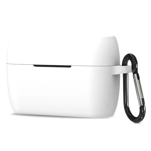 Geekria Silicone Case Cover Compatible with Jabra Elite 4 Active True Wireless Earbuds, Protective Earphones Skin Cover with Keychain Hook, Charging Port Accessible, Front LED Visible (White)