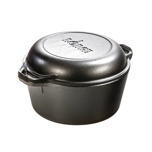 Lodge Pre-Seasoned Cast Iron Double Dutch Oven With Loop Handles, 5 qt