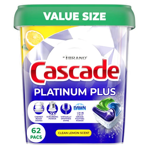 Cascade Platinum Plus Dishwasher Pods, Dish Detergent ActionPacs, Clean Lemon, 62 Count