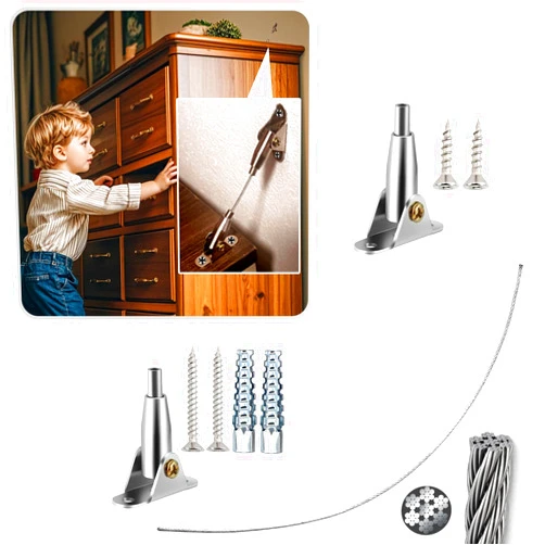 JOEZITON Furniture Anchors, 300lbs Tension Earthquake Resistant Metal Straps, Anti Tip Furniture Wall Anchor for Baby Proofing, Prevent Falling Furniture (Scalable 2 Items)