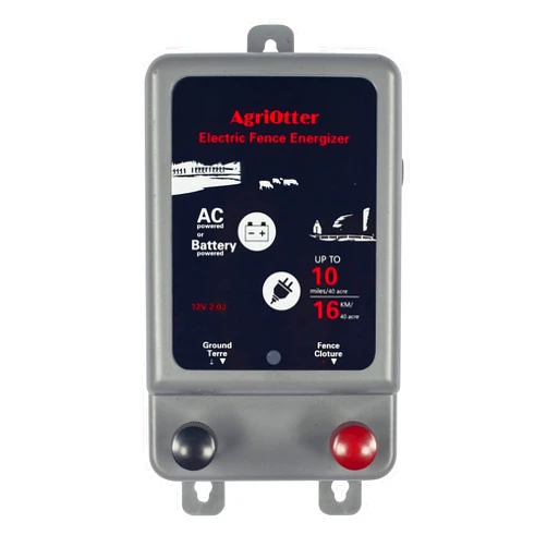 AgriOtter Electric Fence Energizer 40 Acre 10 Miles 2 in 1 Powered by Battery or AC Outlet 12000V 2J Pulse Electric