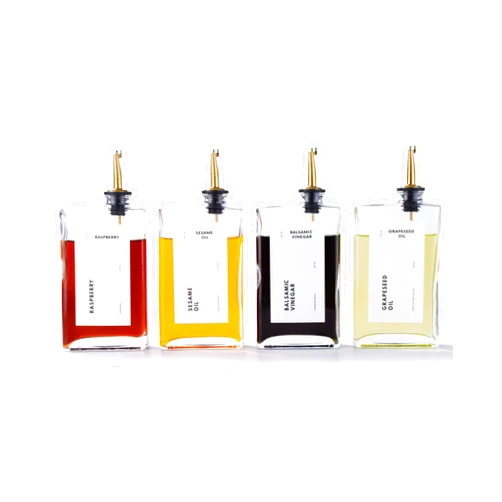 APT 1101 Olive Oil Dispenser for Kitchen, Cooking Oil and Vinegar Dispenser Set, Olive Oil Bottle, Soy sauce dispenser, coffee syrup bottles with stainless steel pourers - 4 pcs, Gold