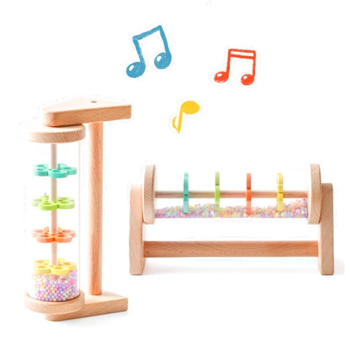 WOODEN TEETHER Wooden Soothing Rain Stick with Handle for 12 Months+ Babies Montessori Musical Baby Rattle Toys Calming Rainmaker for Early Sensory Development & Home Play