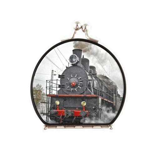 Oyihfvs Vintage Soviet Steam Locomotive with Smoke on Rail Compact Mirror Portable Folding Travel Makeup Mirror 1X/2X Magnification for Travel Women Men Girls Lady Pocket Purse Handbag