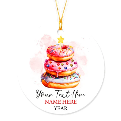 Yanria Sweet Donut Ornament, Donut Lover Gifts, Personalized Donut Christmas Tree Ornament, Gifts for Kids Baby Girl Boy, Bakery Xmas Ornament, Custom Name Ornament, Donut Food Sweet Dessert Ornaments