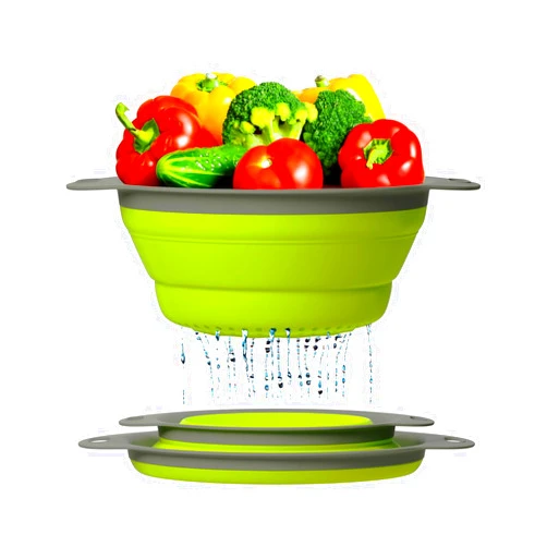 Comfify Ultimate Kitchen Strainers Set of 2 - Collapsible Silicone Colanders For Easy Storage by Comfify - Use with Pasta & Veggies or as a Fruit or Berry Bowl with Strainer - Irreplaceable for Campers -Green