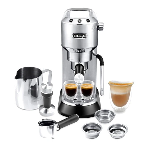 De'Longhi Dedica Arte Espresso Machine with Manual Milk Frother for Espresso, Capuccino, Latte, 35 Ounce Water Tank, Silver, EC885M