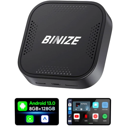 BINIZE Android 13 CarPlay AI Box, 8GB+128GB, 8-Core, Wireless CarPlay & Wireless Android Auto, Carplay Multimedia Video Box for Cars with OEM Wired CarPlay/Android Auto