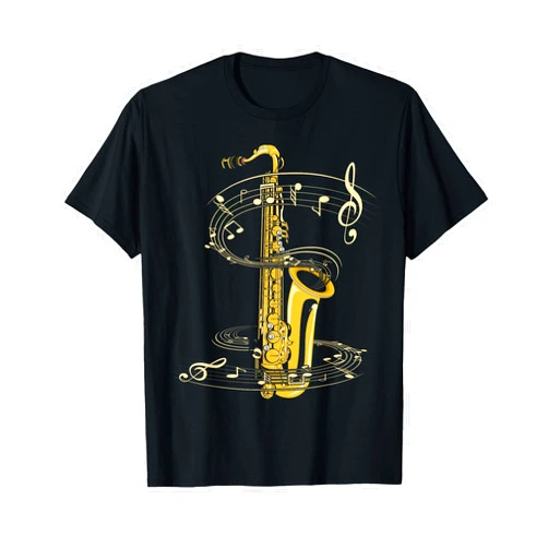 Saxophone Music Gifts Music Notes Treble Clef Saxophonist Jazz Musician Saxophone T-Shirt