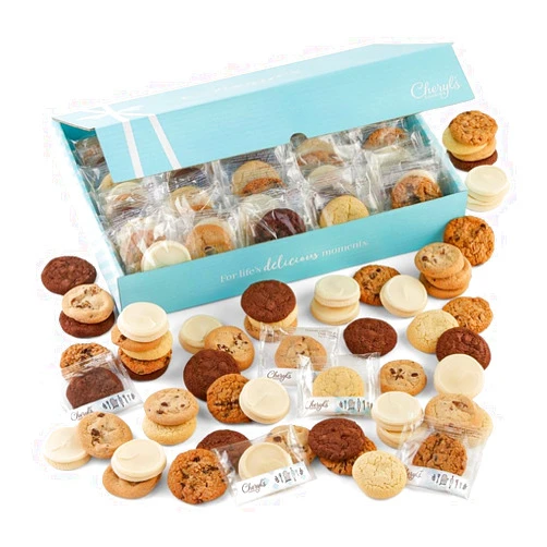 Cheryl's Cookies® Cookie Gift Baskets, Bulk Cookie Gift Box Tin w/100 Assorted Cookies, Individually Wrapped, Gourmet, Fresh, Handmade, For Any Occasion, Family & Friends, Company Events