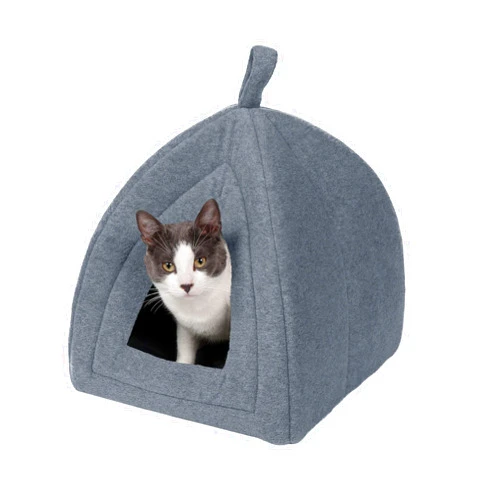 Furhaven Cat Bed Cave for Indoor Cats & Small Dogs, Washable & Foldable w/ Removable Cushion - Polar Fleece Pet Tent - Heather Gray, Small