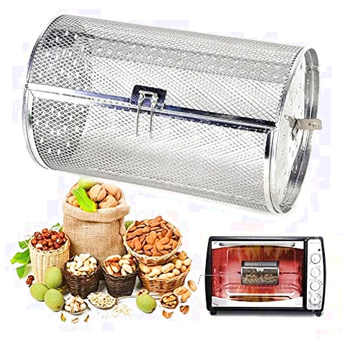 LinaLife 12x23cm Stainless Steel Rotisserie Grill Roaster Drum Dried Baking Coffee Bean Nut Oven Basket BBQ Grill Cage Kit