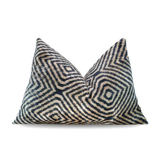 CANVELLO Handmade Throw Pillow, Silk Velvet Lumbar Pillow Luxury Black Ivory Chevron Decorative Feather Pillows for Couch & Bedroom, 16x24 in Cushion with Feather Down Insert, Decorative Pillow Cover