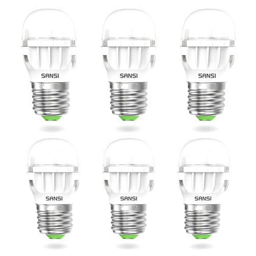 SANSI LED Ceiling Fan Light Bulbs 7W (60W Equivalent), 5000K Daylight White 800 Lumen Small LED Light Bulbs, E26 Standard Base Light Bulb for Appliance, Home Lighting, Waterproof, Non-Dimmable, 6-Pack