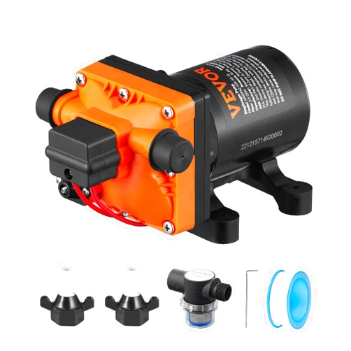 VEVOR Water Diaphragm Pump, 12V DC, 3.5 GPM Flow, 55 PSI Rated Pressure (40-80 PSI Adjustable), 1/2