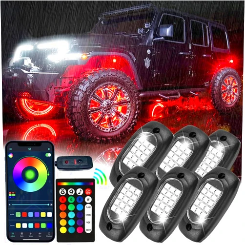 EJ's SUPER CAR 6Pods Dreamcolor LED Rock Lights, Underglow RGB Neon Lights with Bluetooth App & Remote Control, High Bright Waterproof IP68 Wheel Well Light, Four Wheeler UTV ATV RZR Golf Cart Truck Accessorie