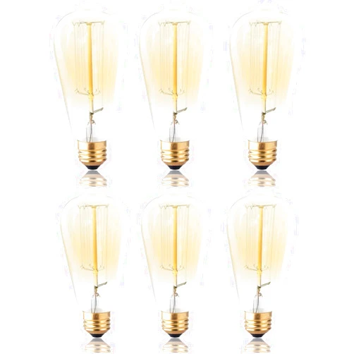 DSYJ for Edison Light Bulbs, Vintage 60 Watt Incandescent Light Bulbs E26 Base Dimmable Decorative Antique Filament Light Bulbs 252 Lumens, Amber Warm Pack of 6