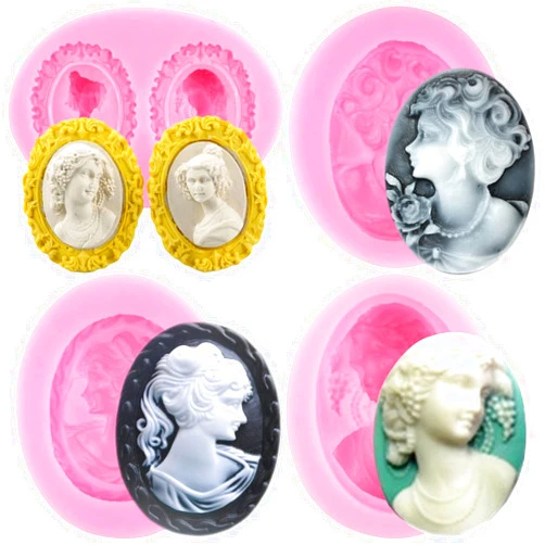 MYPRACS Cameo Picture Frame Silicone Mold Lady Avatar Vintage Frame Fondant Mold For Cake Decorating Cupcake Topper Candy Chocolate Gum Paste Polymer Clay Set Of 4