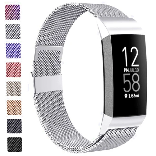 ZWGKKYGYH Metal Bands Compatible with Fitbit Charge 4/Charge 3/Charge 3 SE, Stainless Steel Mesh Magnetic Band Replacement Accessories Bracelet Strap for Women Men, Silver Small