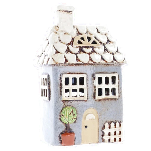 Shudehill Giftware Ceramic Village Pottery Garden House Tealight Holder, Home Ornament Candle Holder (Small Grey)
