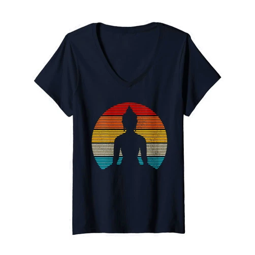 Vintage Buddha Spiritual Gifts Women's Vintage Buddha Buddhism Zen Spiritual Yoga Meditation V-Neck T-Shirt