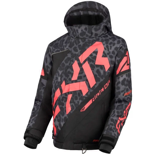 FXR Youth CX Snow/Winter Jacket 2025 (Black Cheetah/Melon - 12)