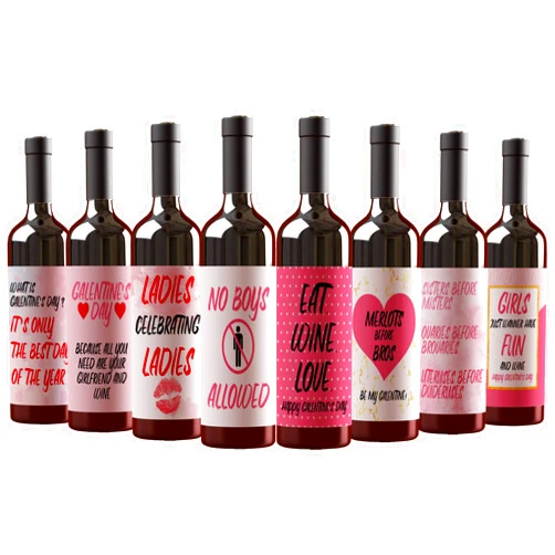KMLIFE Be My Galentine - Galentine's Day Gift for Women and Men, Valentine's Day for Single Ladies, Waterproof Wine Bottle Label Stickers - Set of 8 (WINE NOT INCLUDED)