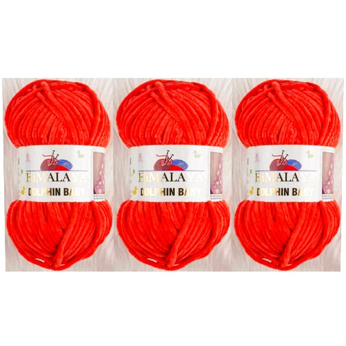 Hiveroots 3 Skein/Pack Himalaya Dolphin Baby Chenille Yarn, Each Ball 100 gr (3.5 oz), 120 m (132 Yards), 100% Polyester, Super Bulky Baby Blanket Velvet Amigurumi Yarn, 80312 - Coral Rose