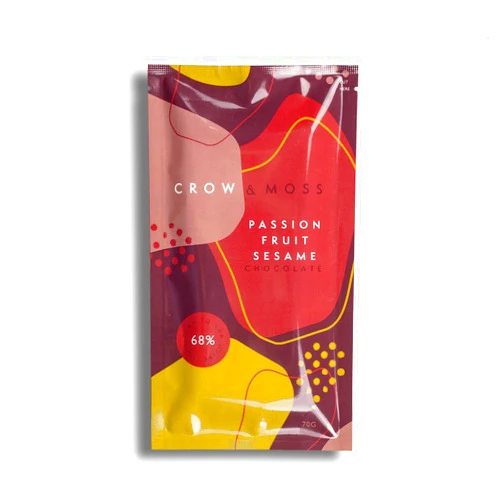 Crow & Moss Chocolate 68% Passion Fruit Sesame | Dark Chocolate Inclusion | Bean-to-bar | Direct-trade Cacao | Organic Cane Sugar | 70 gram bar