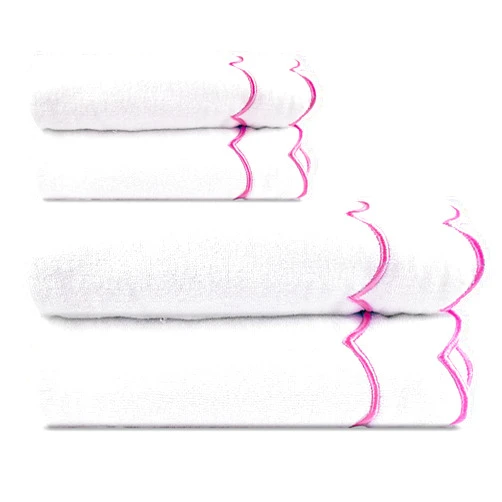Laoyuandamai 4 Set 100% Cotton Bath Towels Set 2 Bath Towels 2 Hand Towels Embroidered Decorative Scalloped Towels Soft Cute Towels for Bathroom (Pink)