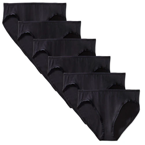 Amazon Essentials Women's Cotton Bikini Brief Underwear (Available in Plus Size), Pack of 6, Black, Large