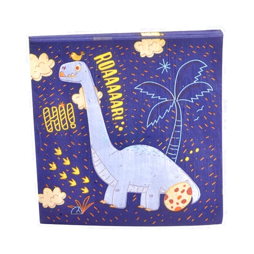 DodoYoung Disposable Party Paper Napkins, Cute Blue Dinosaur Cocktail Beverage Napkins for Dinner Picnic and Forest Theme Birthday Party, 13